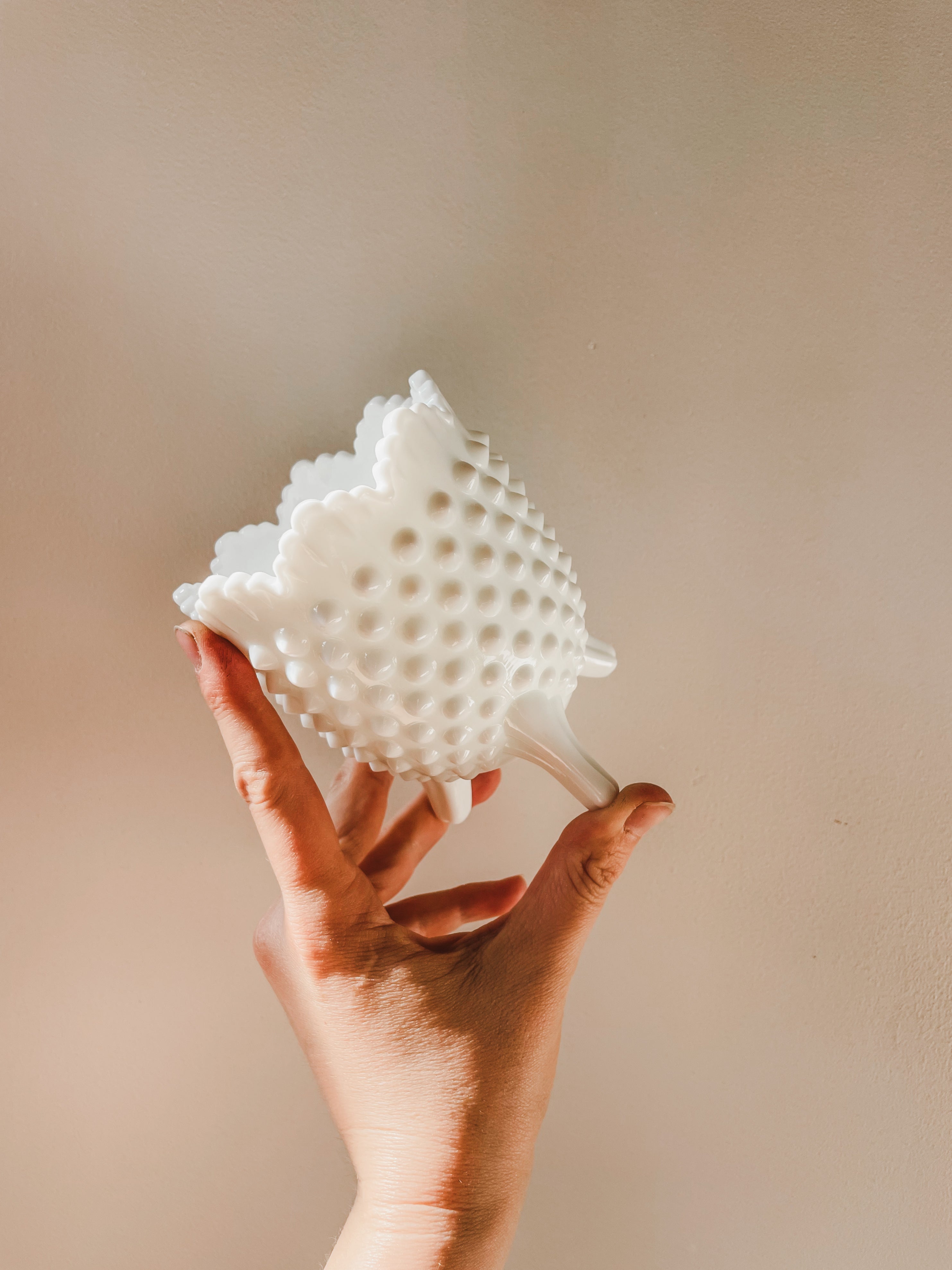 FENTON MILK GLASS HOBNAIL FOOTED VESSEL