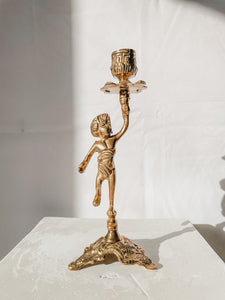 VINTAGE BRASS CHERUB CANDLESTICK