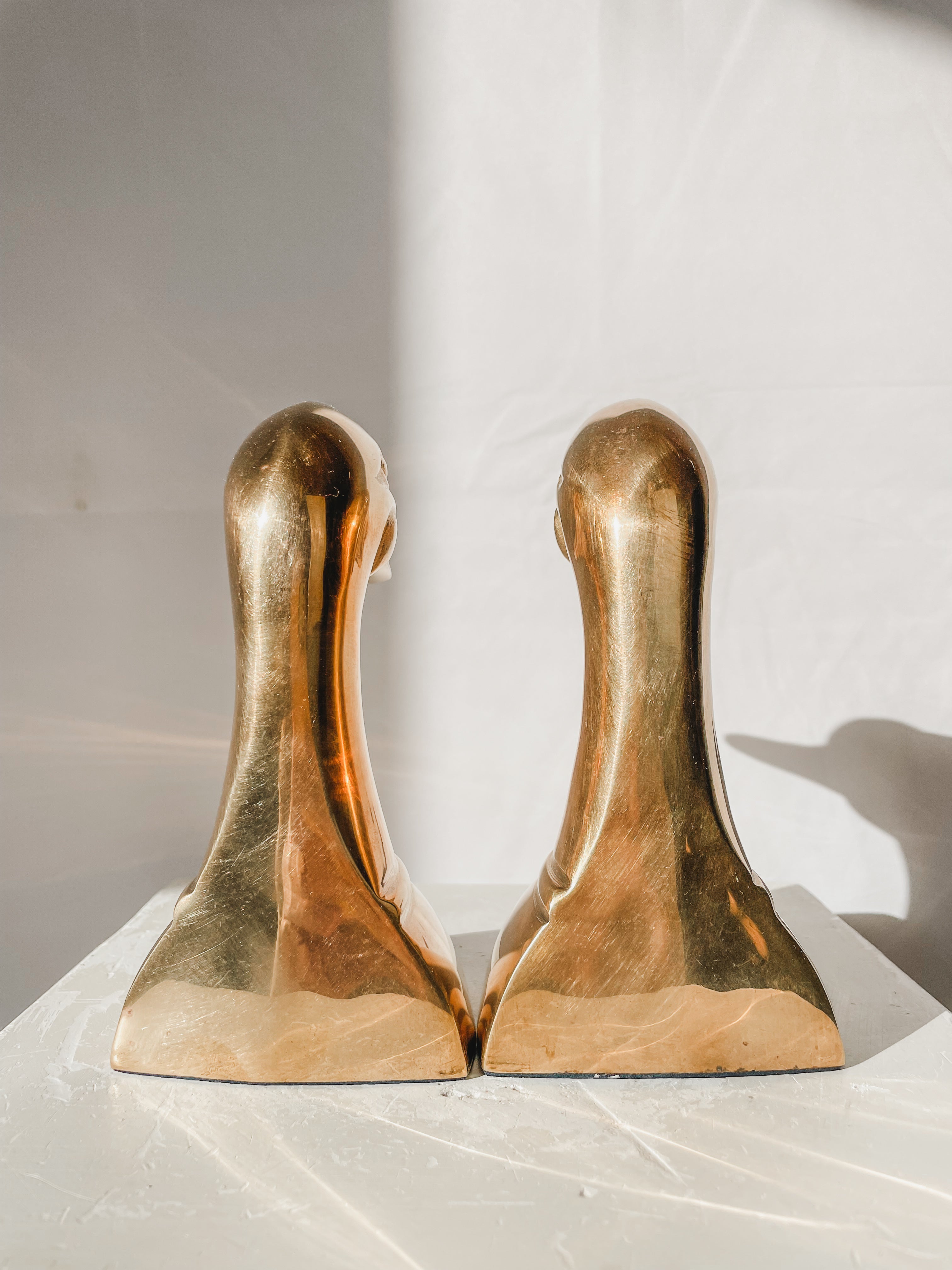 MID CENTURY BRASS DUCK HEAD BOOKENDS