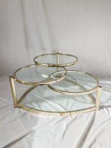 VINTAGE BRASS AND GLASS 4 TIER SWIVEL COFFEE TABLE