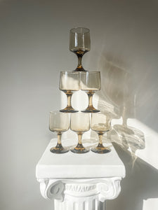 MCM LIBBEY SMOKED WHITE WINE GLASSES