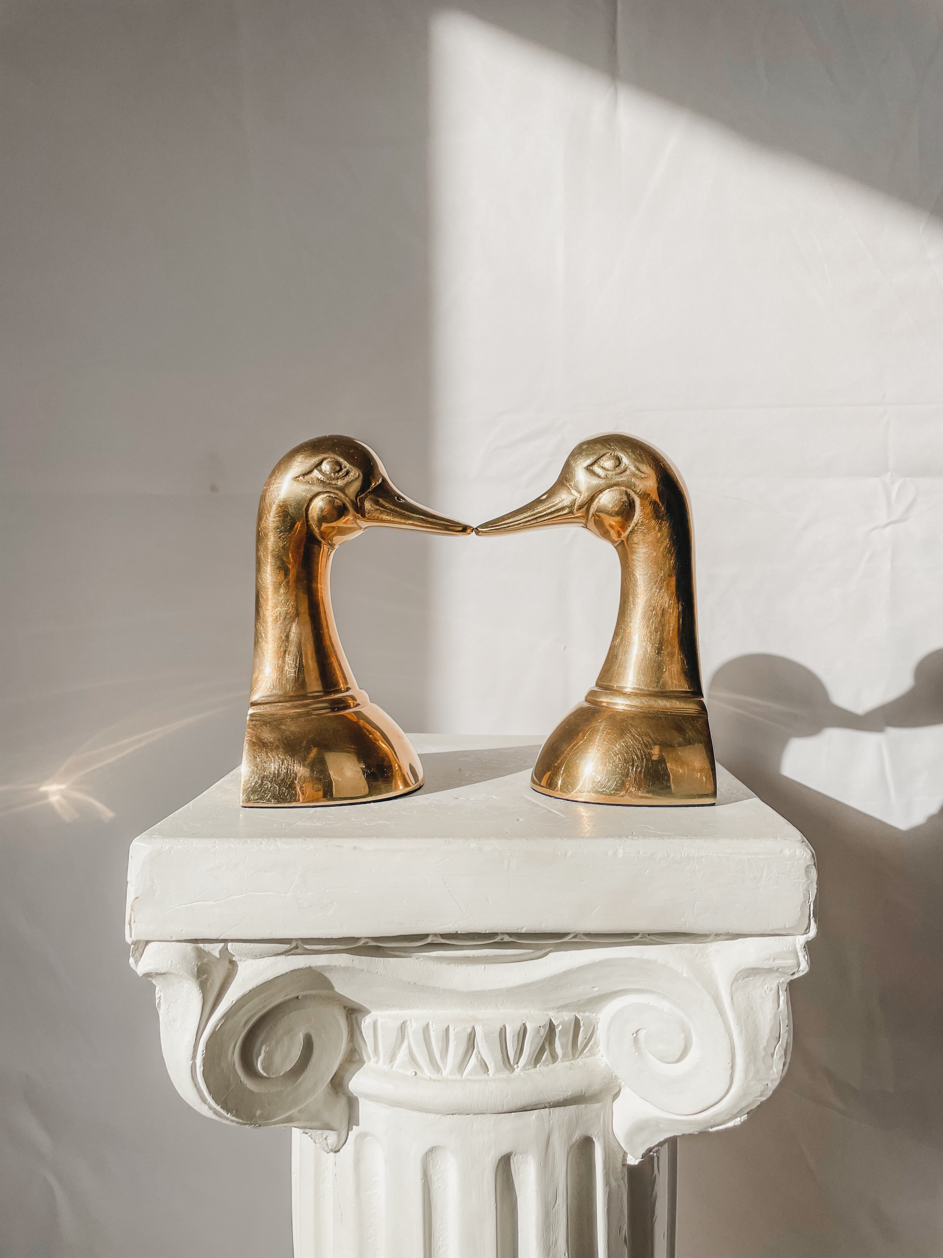 MID CENTURY BRASS DUCK HEAD BOOKENDS