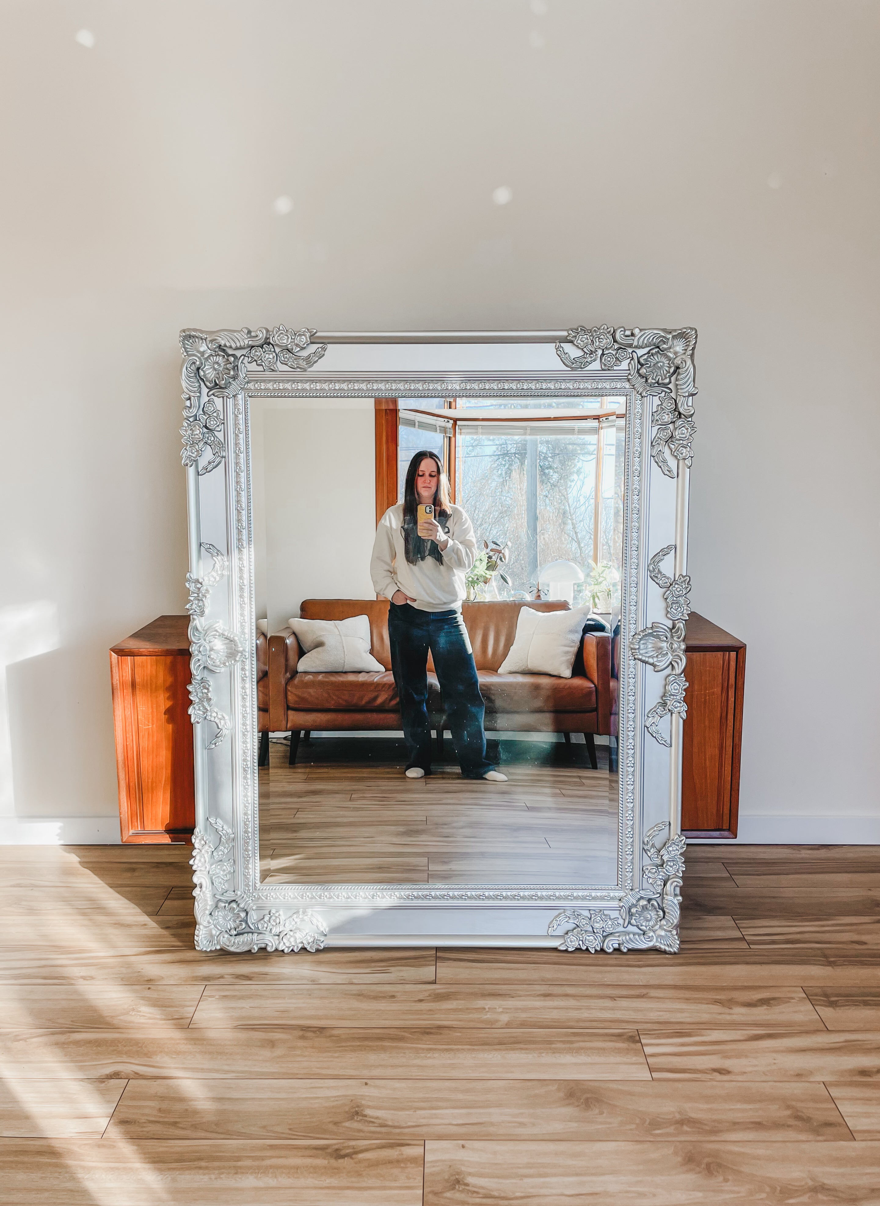 ORNATE SILVER FLOOR MIRROR