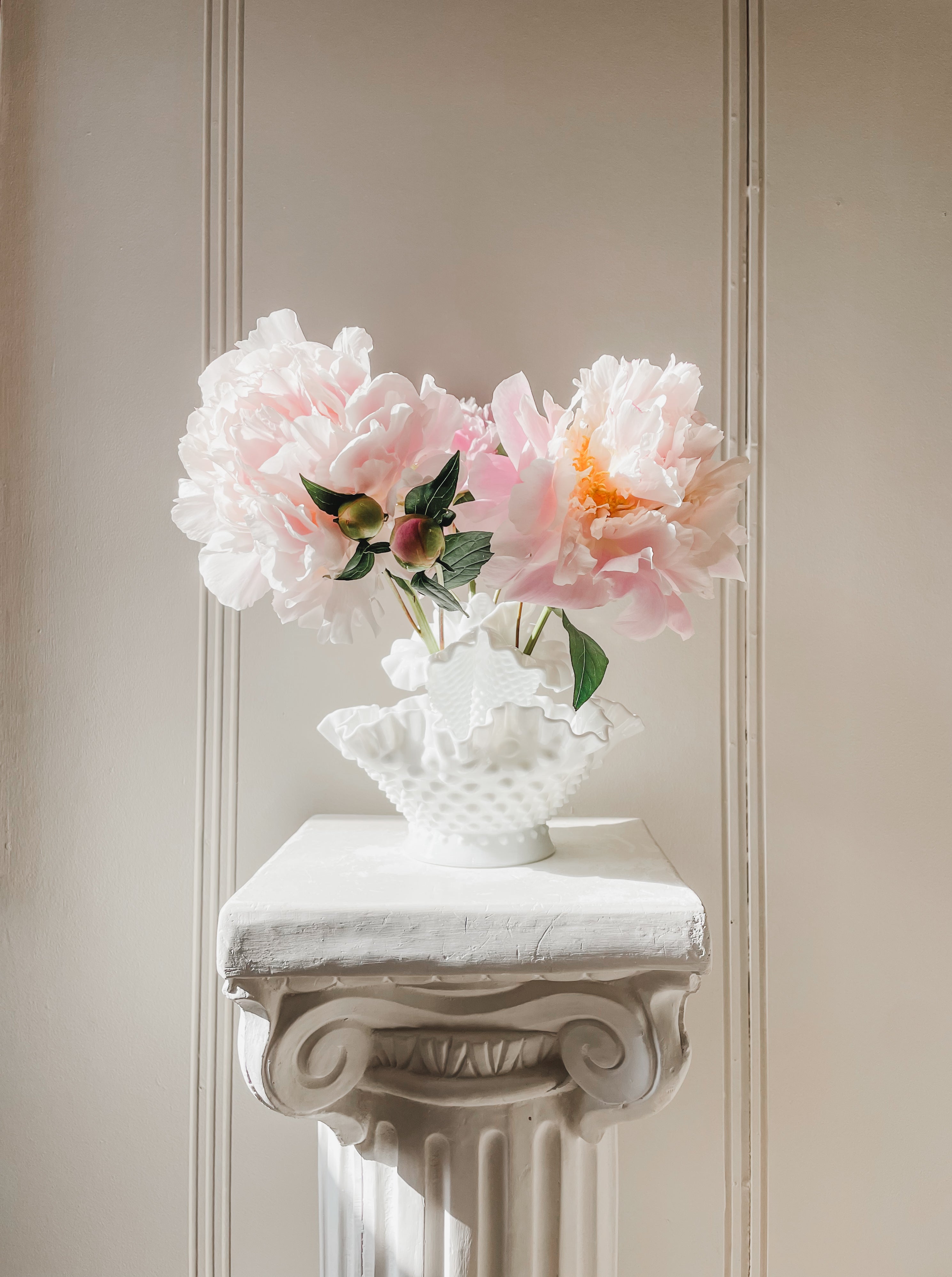 FENTON MILK GLASS HOBNAIL EPERGNE