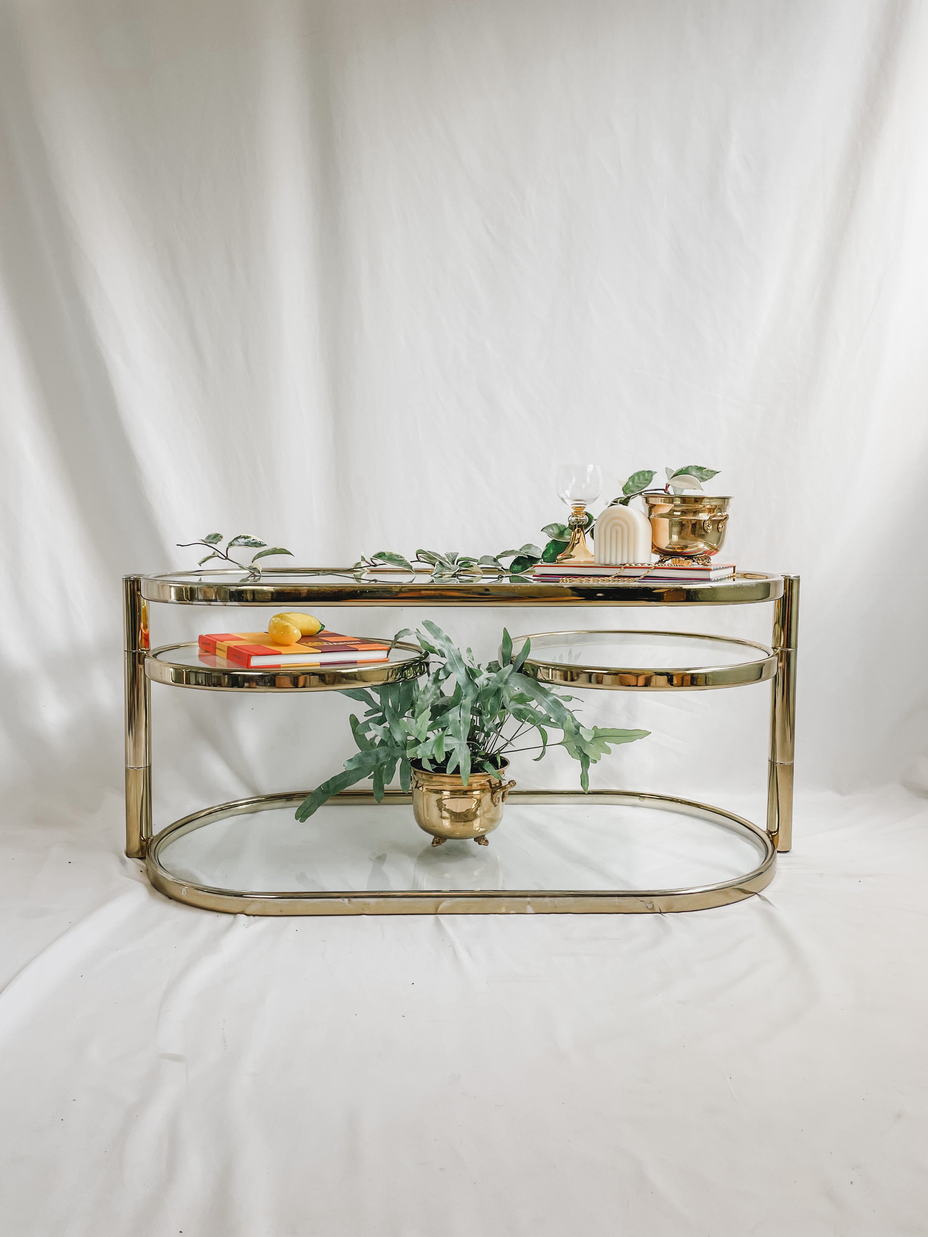 MILO BAUGHMAN STYLE BRASS SWIVEL COFFEE TABLE