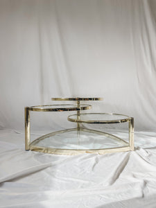 VINTAGE BRASS AND GLASS 4 TIER SWIVEL COFFEE TABLE