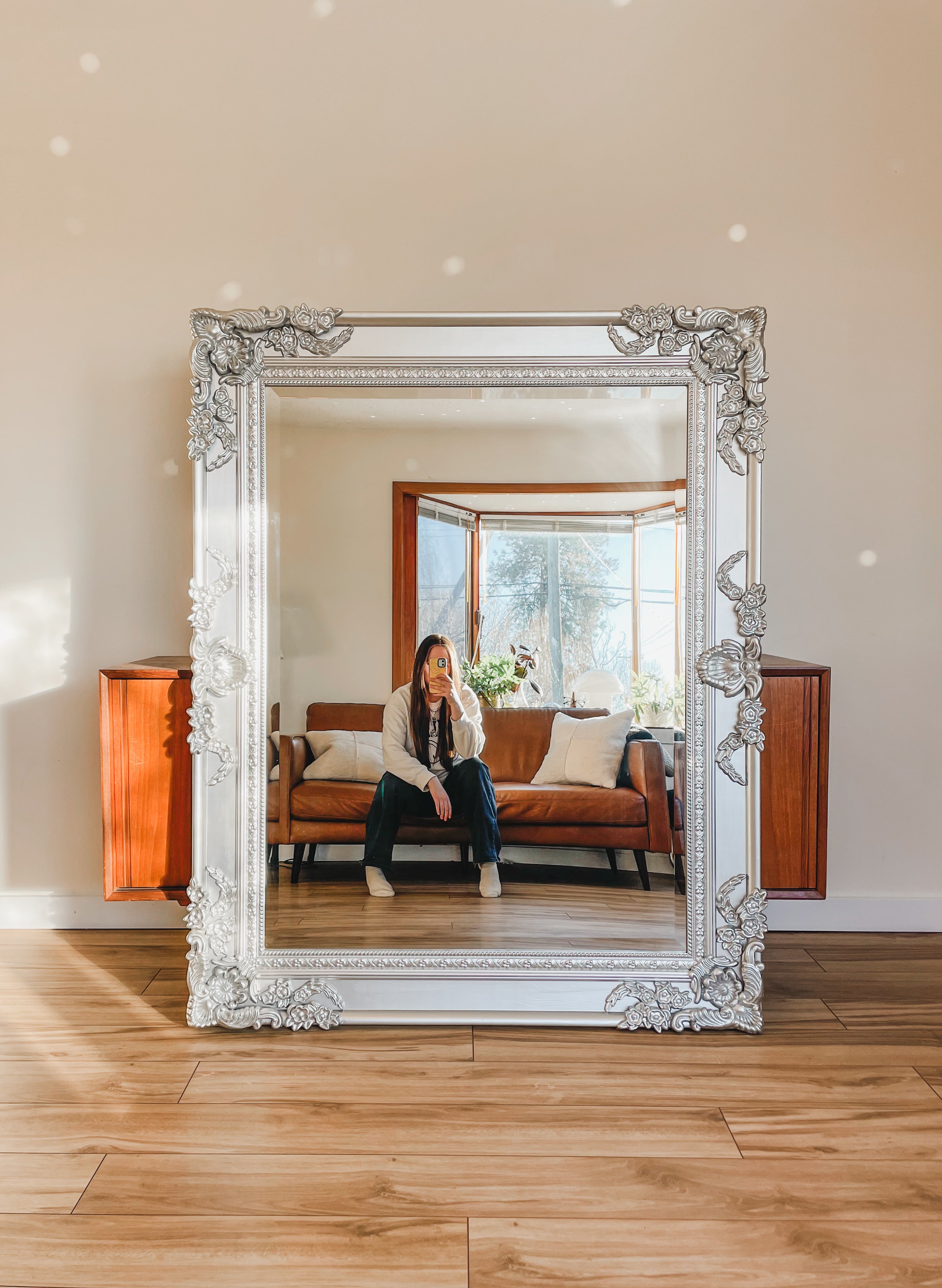 ORNATE SILVER FLOOR MIRROR