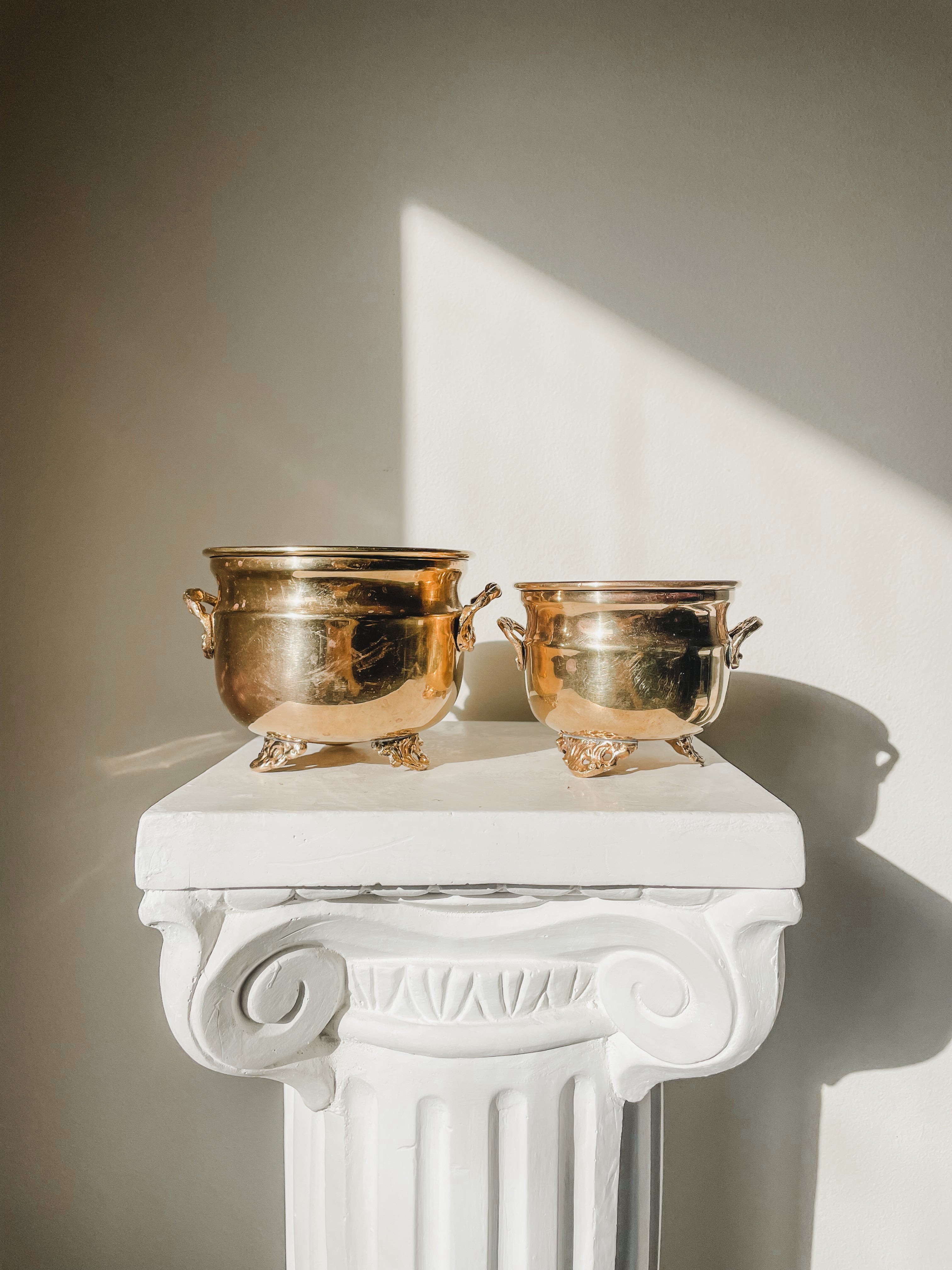 VINTAGE BRASS FOOTED PLANTERS