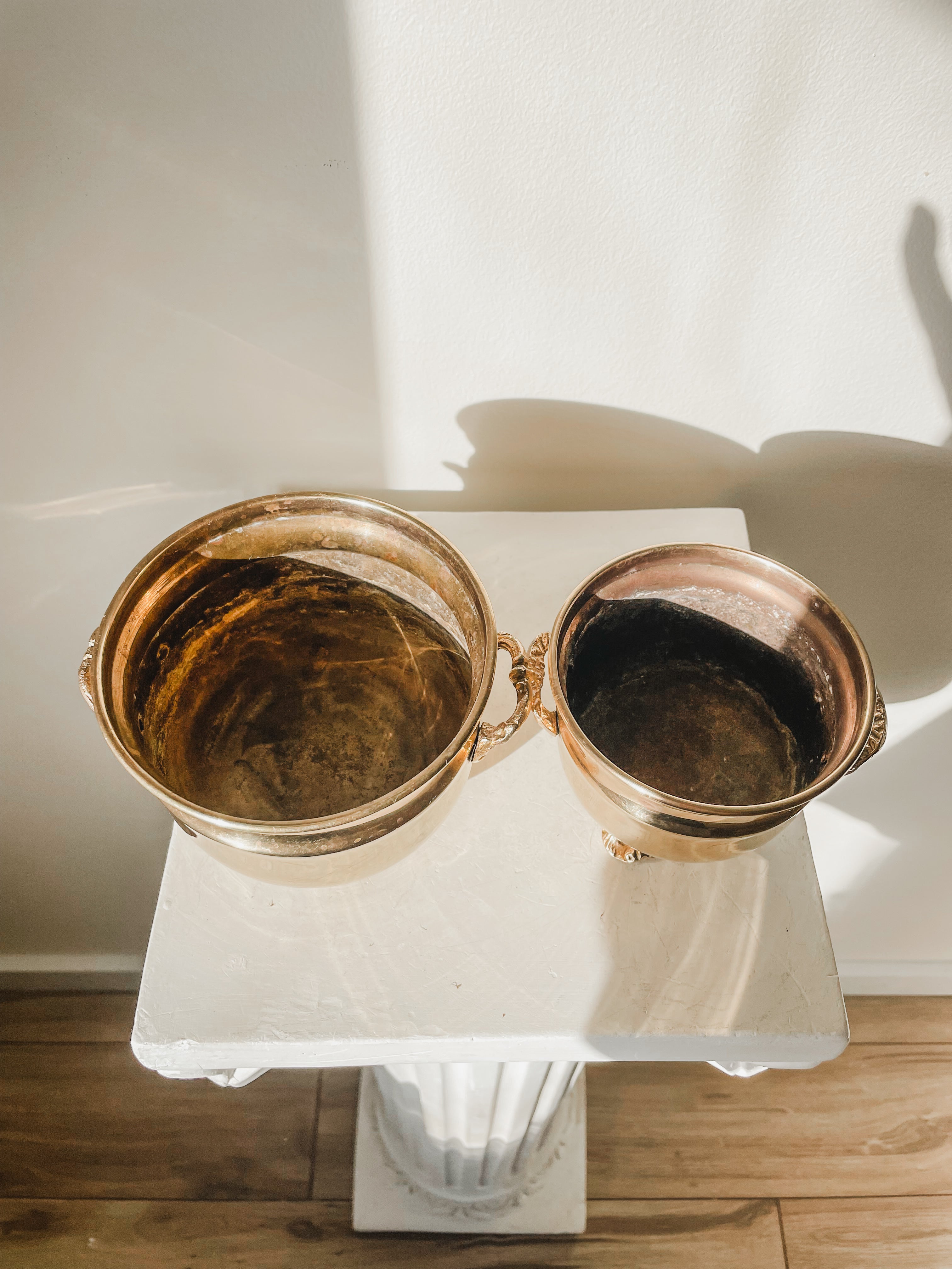 VINTAGE BRASS FOOTED PLANTERS