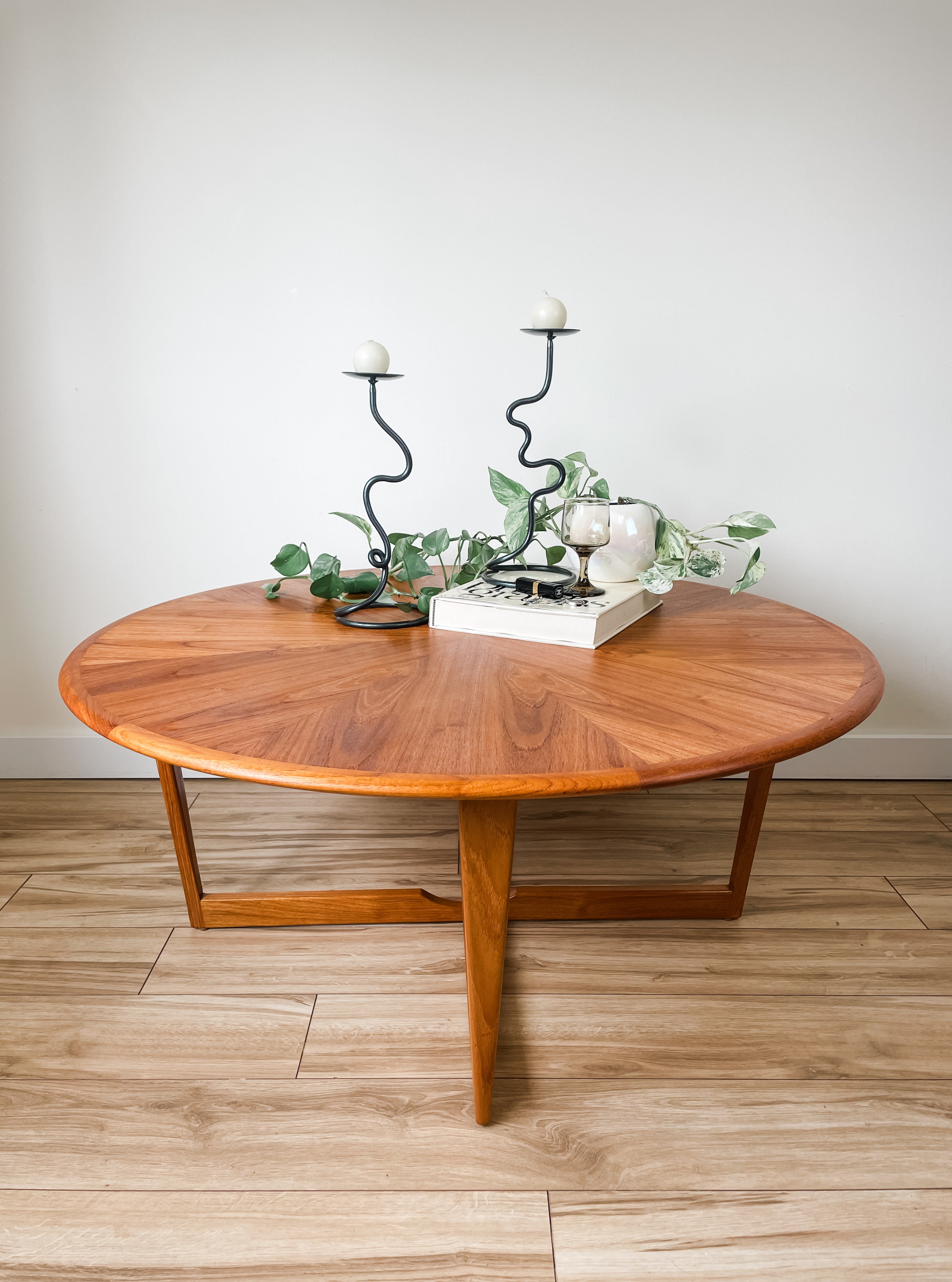 REFINISHED MID CENTURY TEAK STARBURST COFFEE TABLE