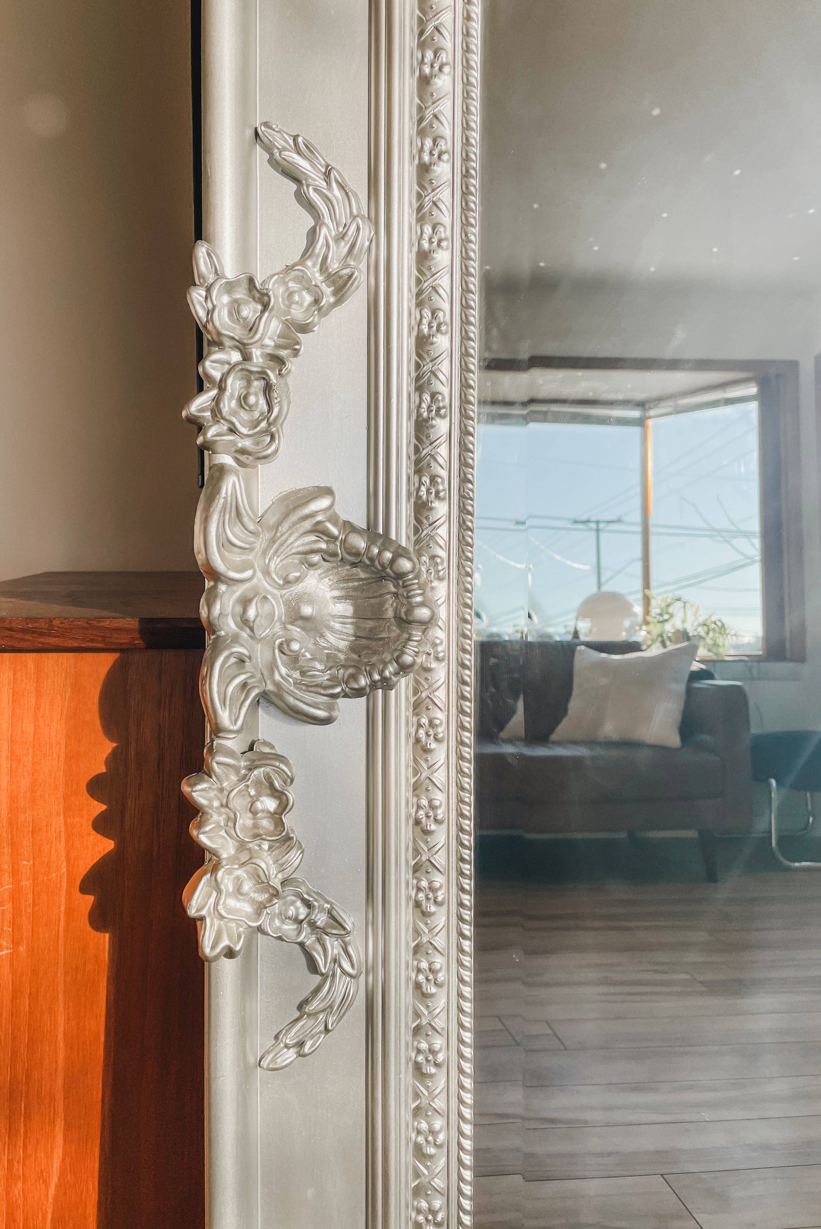 ORNATE SILVER FLOOR MIRROR