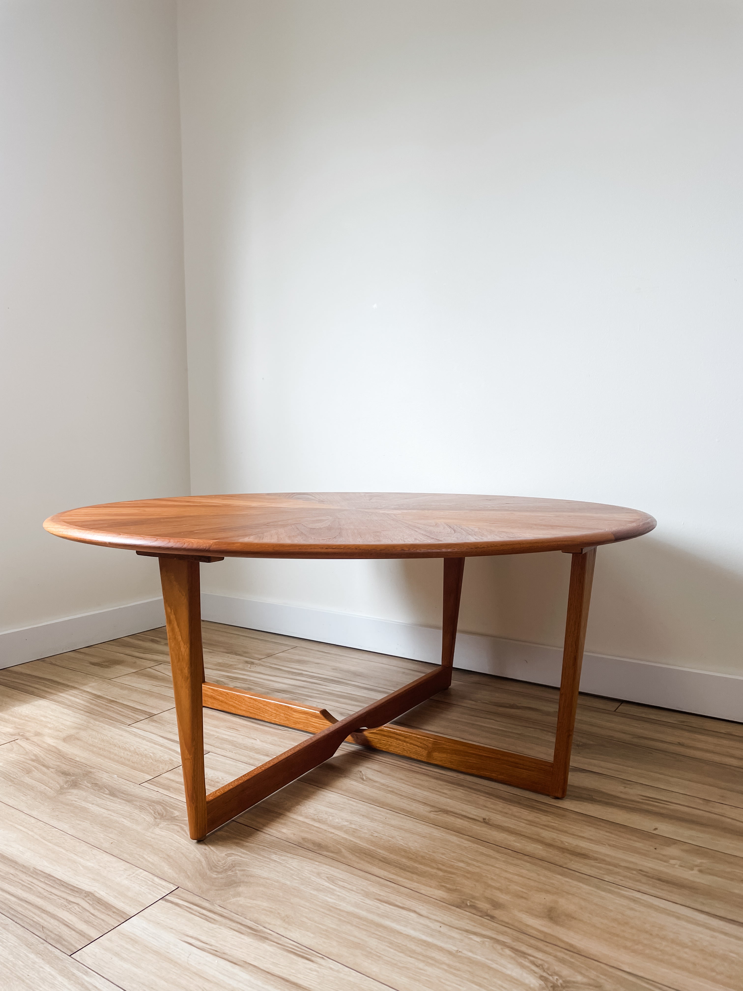 REFINISHED MID CENTURY TEAK STARBURST COFFEE TABLE