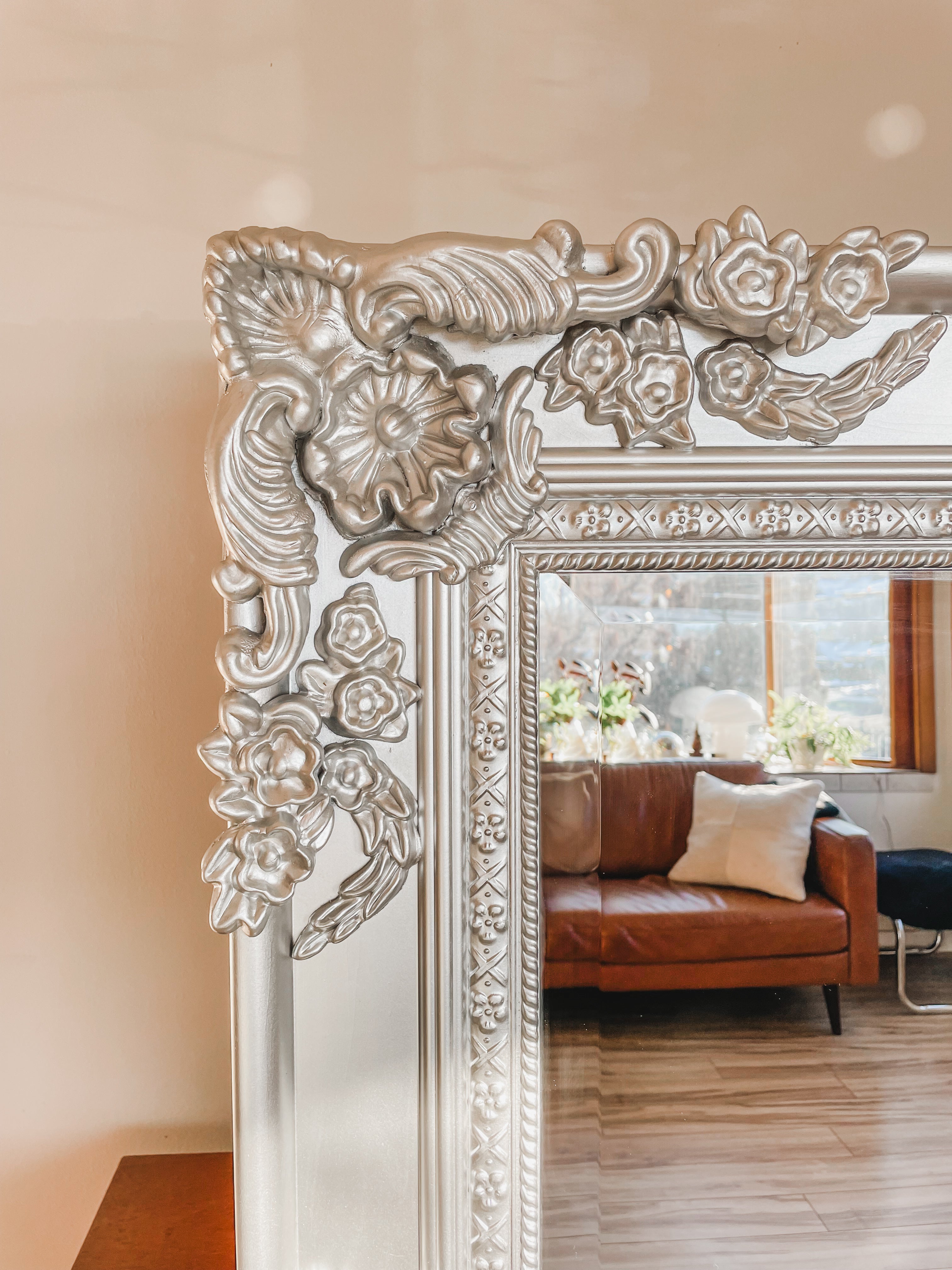 ORNATE SILVER FLOOR MIRROR