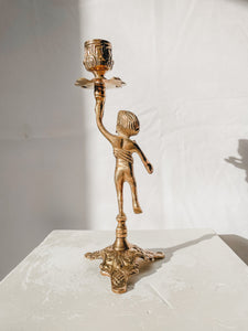 VINTAGE BRASS CHERUB CANDLESTICK