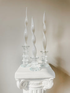 MID CENTURY GLASS CANDLESTICK HOLDERS