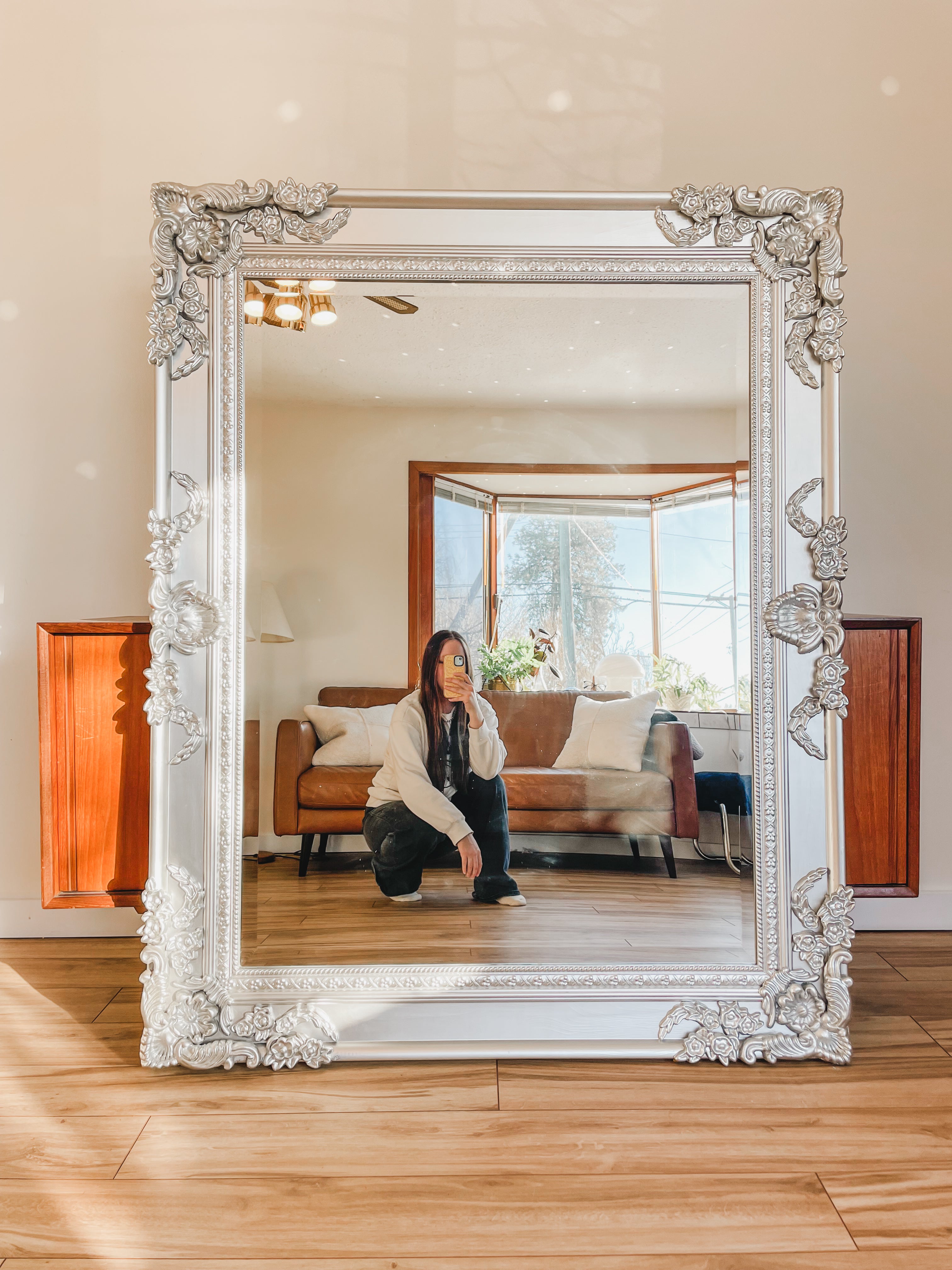 ORNATE SILVER FLOOR MIRROR