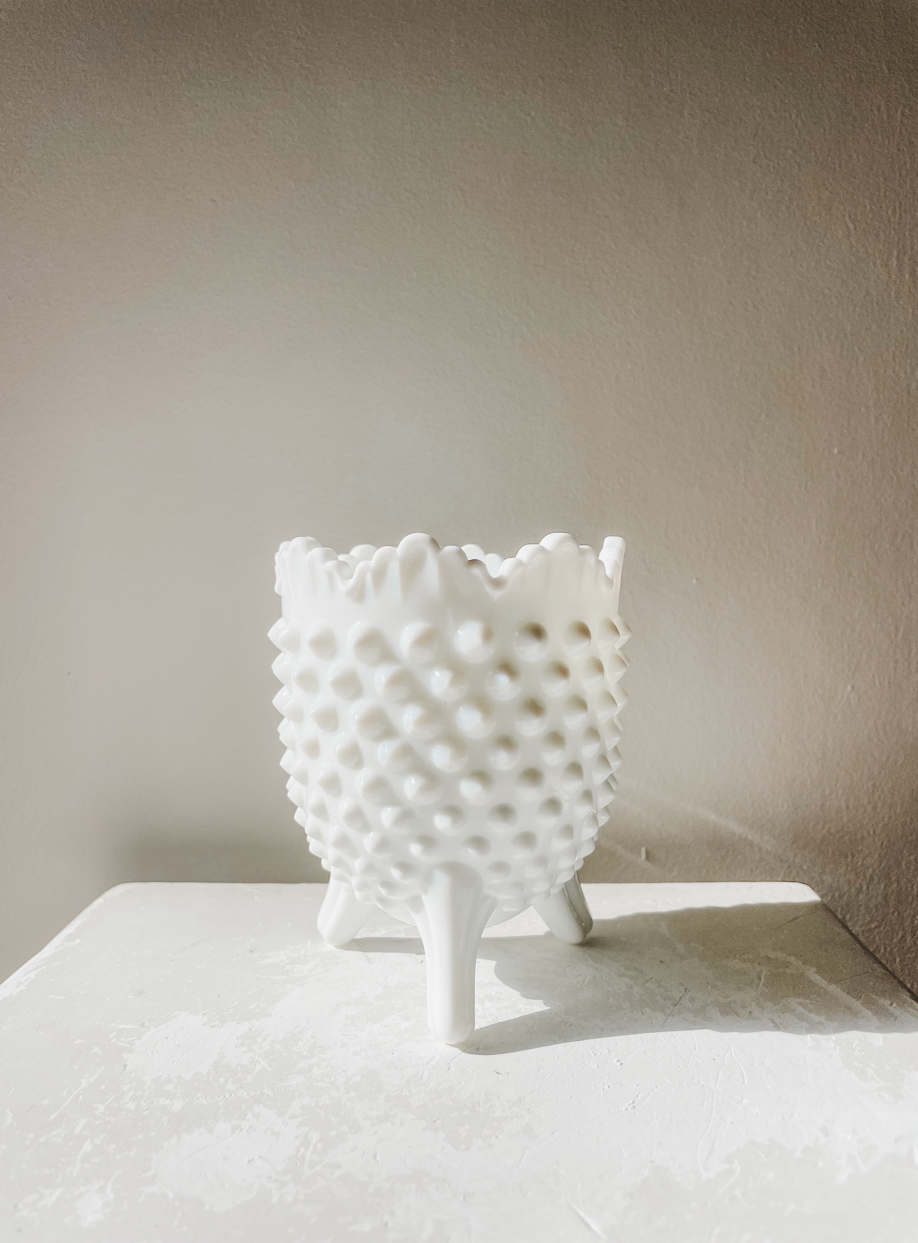 FENTON MILK GLASS HOBNAIL FOOTED VESSEL