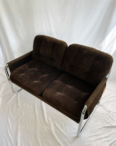 MID CENTURY SLING-BACK TUBULAR CORDUROY SOFA