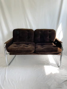 MID CENTURY SLING-BACK TUBULAR CORDUROY SOFA