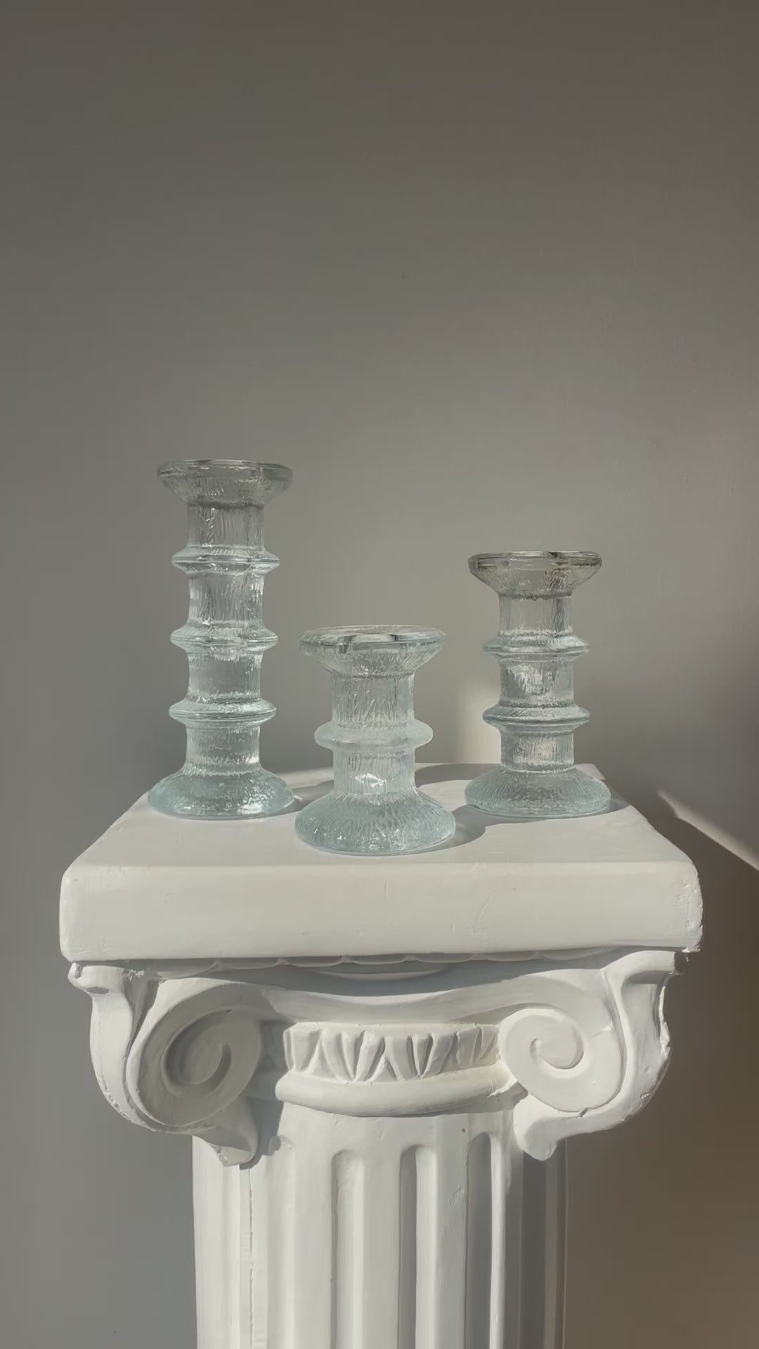 MID CENTURY GLASS CANDLESTICK HOLDERS